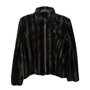 Giancarlo Ferrari Womens Size 6 / Small Black Faux Fur Rhinestone Zipper Coat